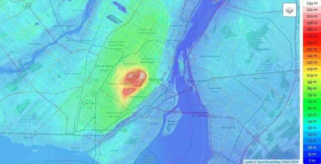 Montreal elevation map
